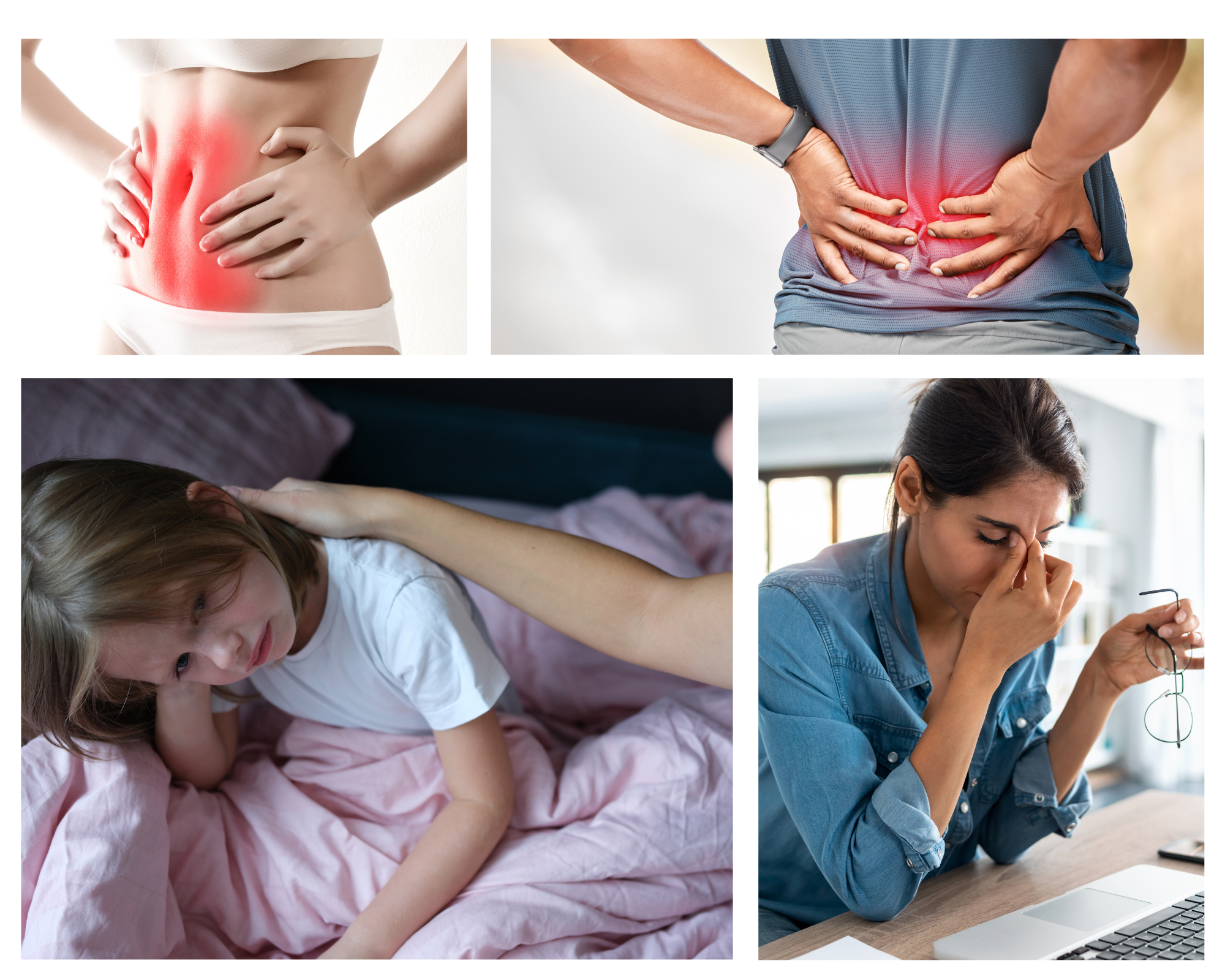 Photo collage douleur migraine trouble du sommeil mal au dos